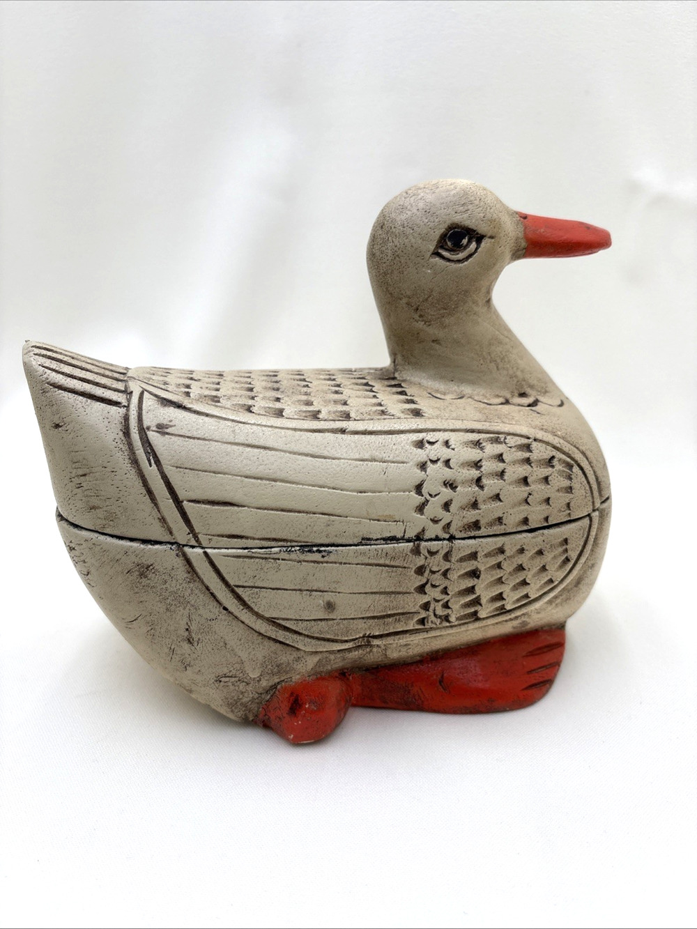 Vintage Hand Carved Wooden Duck Trinket Jewelry Box